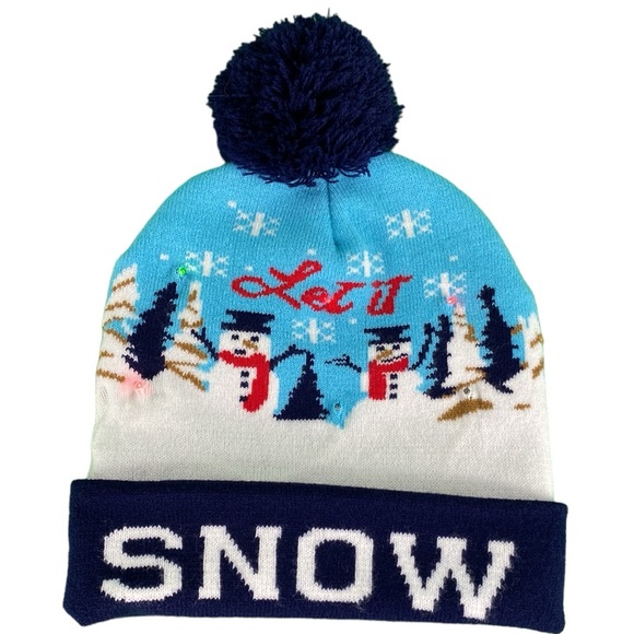 Blue Christmas Snowman Light Up Knit Beanie - Picture 4 of 13